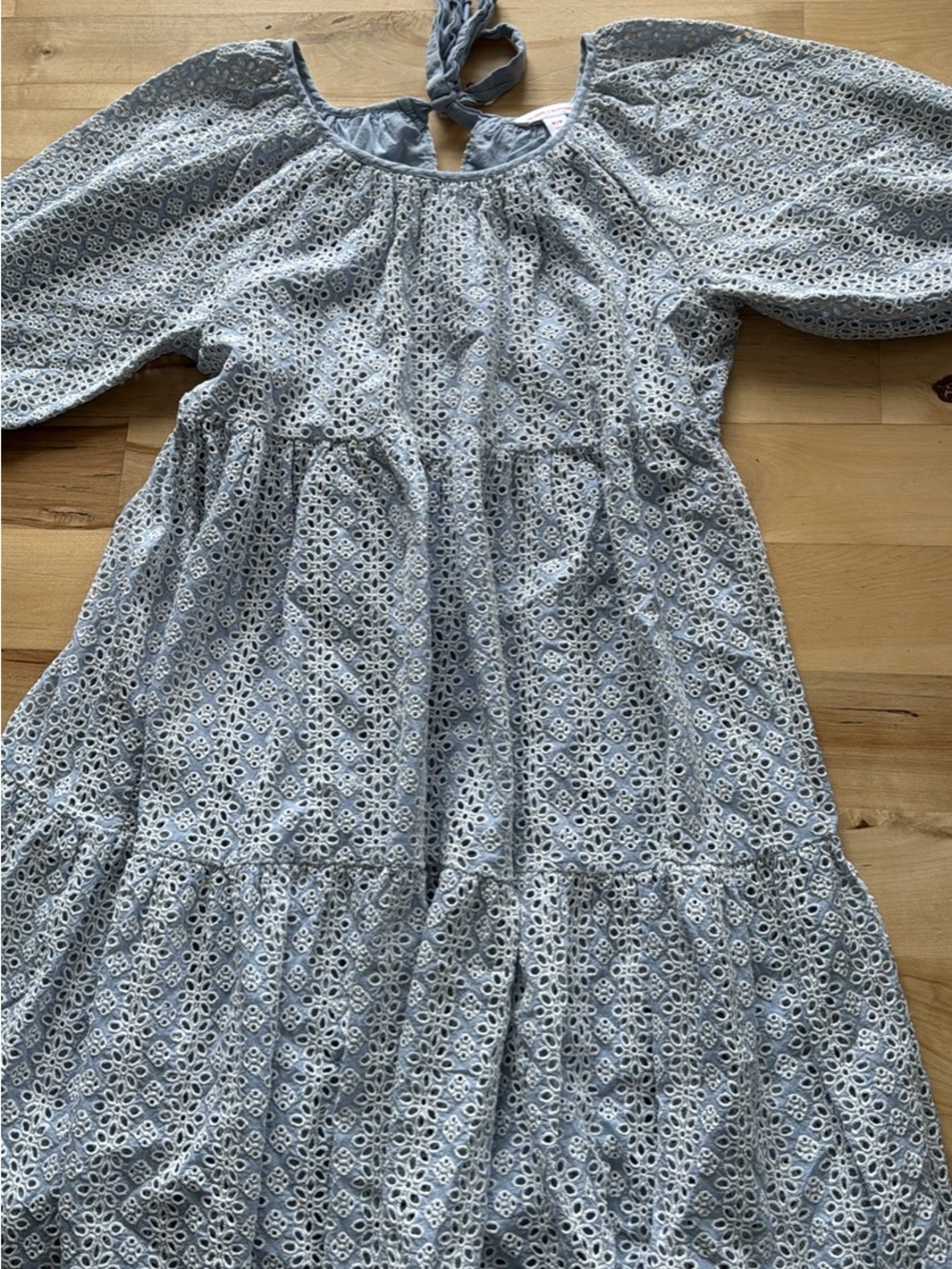 Midi Eyelet Tiered Dress in Light Blue